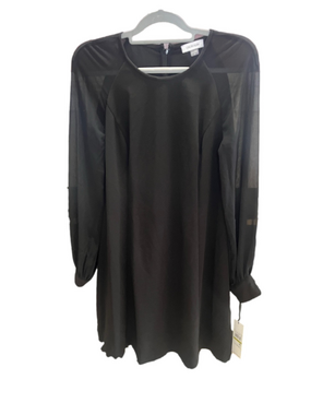 Calvin Klein Black Long-Sleeve Sheer-Panel Shift Dress